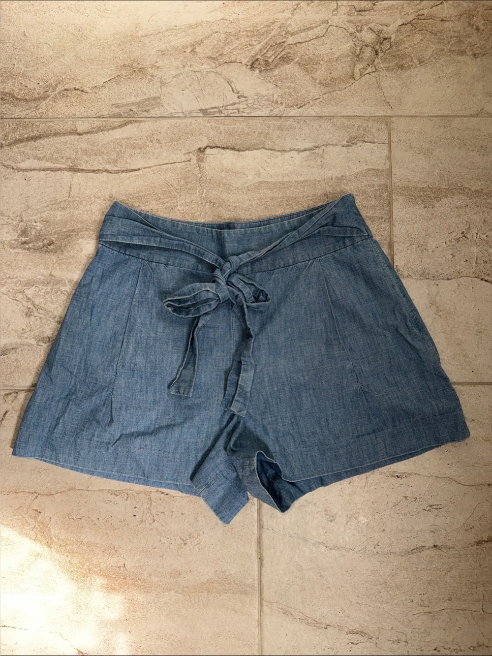 J. Crew Chambray High-Waist Tie-Front Shorts - Light Blue